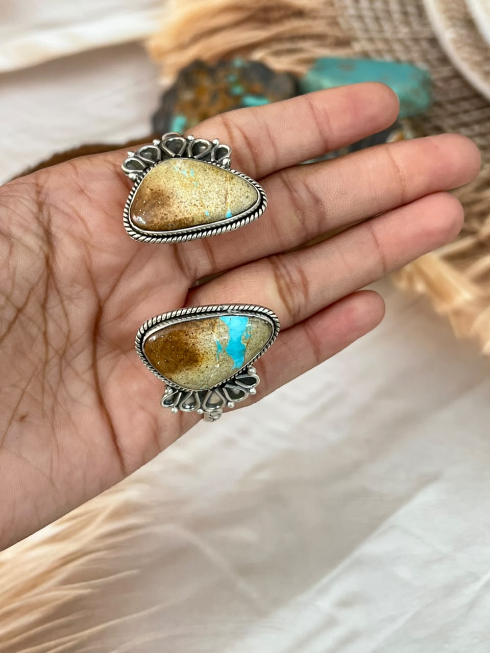 Handmade Sterling Silver Royston Ribbon Turquoise Cuff Bracelet Signed Nizhoni