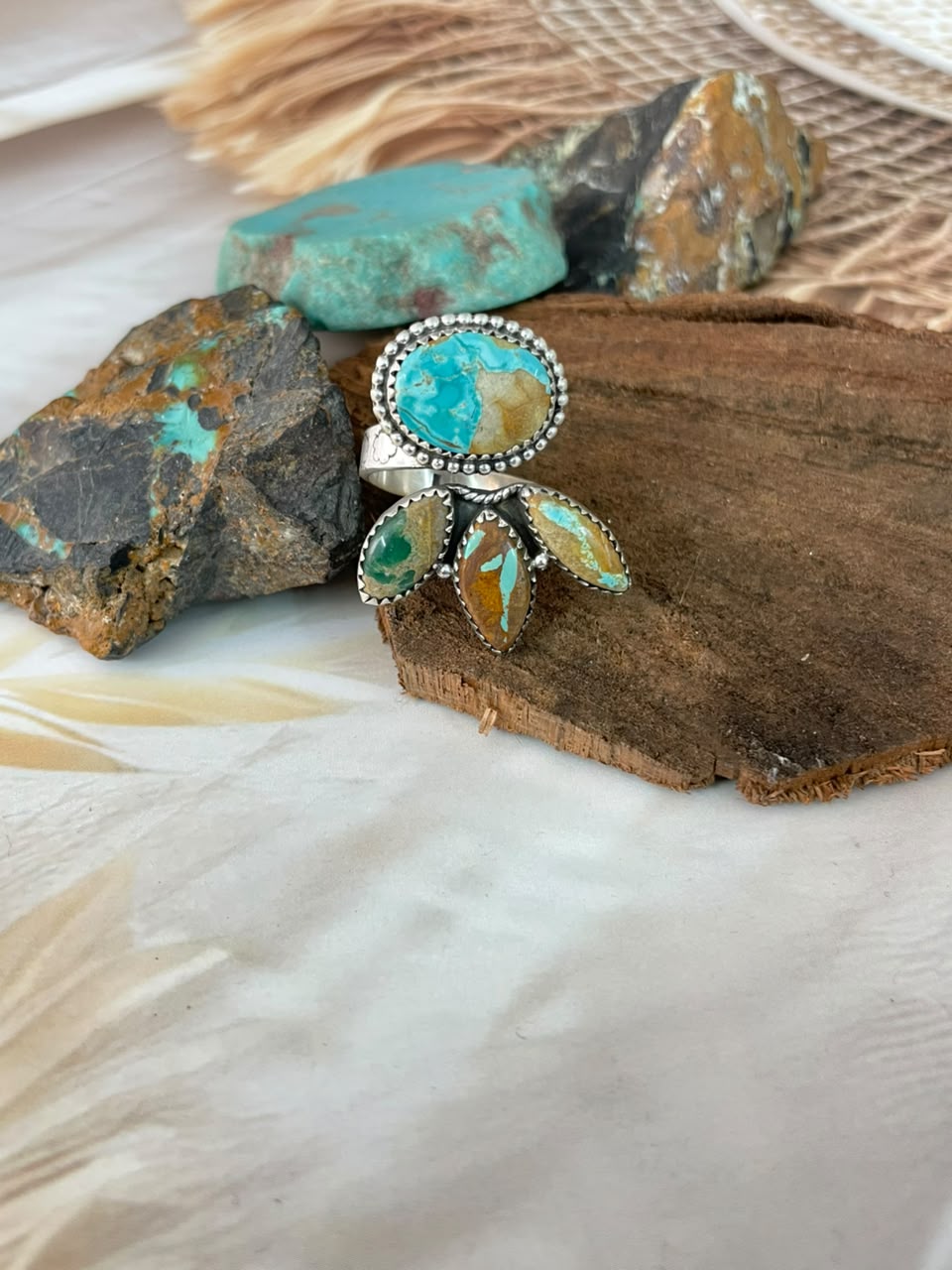 Handmade Sterling Silver Royston Ribbon Turquoise Adjustable Ring Signed Nizhoni