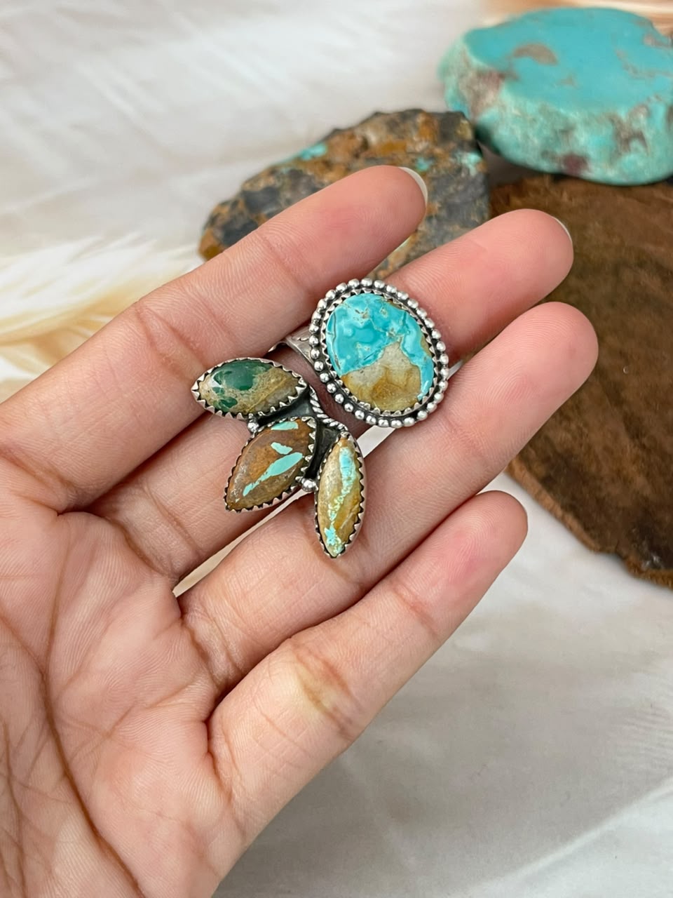 Handmade Sterling Silver Royston Ribbon Turquoise Adjustable Ring Signed Nizhoni