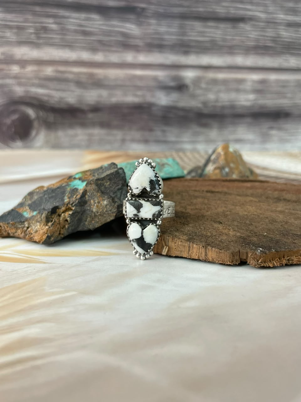 Handmade Sterling Silver White Buffalo Adjustable Ring Signed Nizhoni