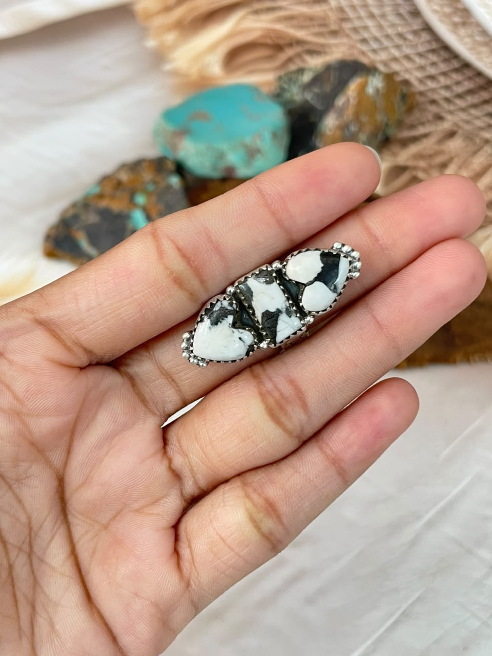 Handmade Sterling Silver White Buffalo Adjustable Ring Signed Nizhoni