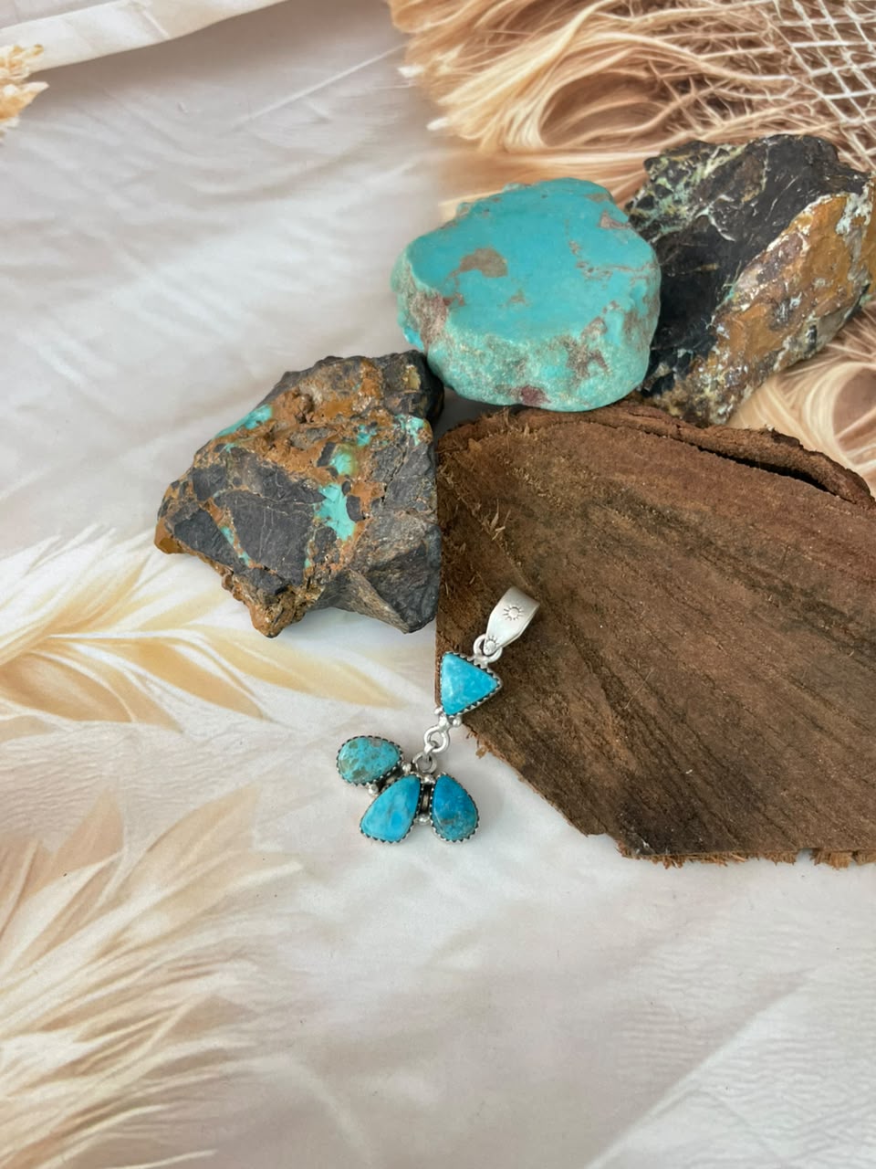 Handmade Sterling Silver Ithaca Peak Turquoise Pendant Signed Nizhoni