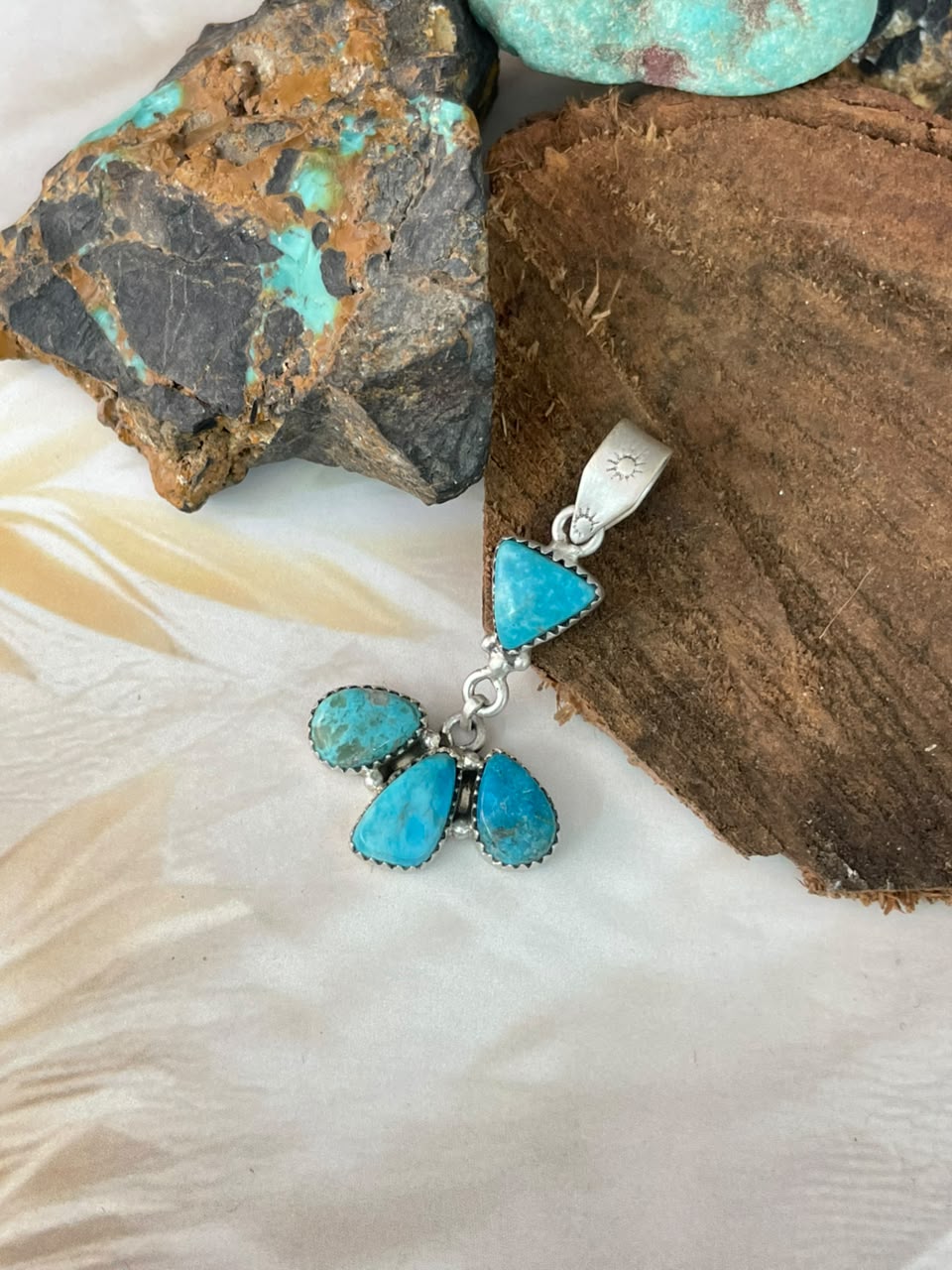 Handmade Sterling Silver Ithaca Peak Turquoise Pendant Signed Nizhoni