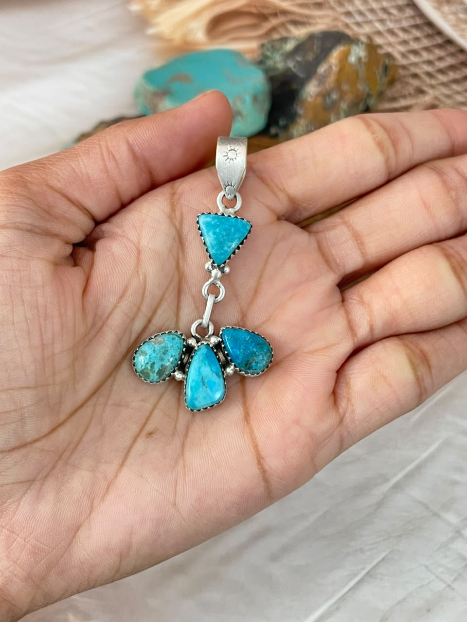 Handmade Sterling Silver Ithaca Peak Turquoise Pendant Signed Nizhoni