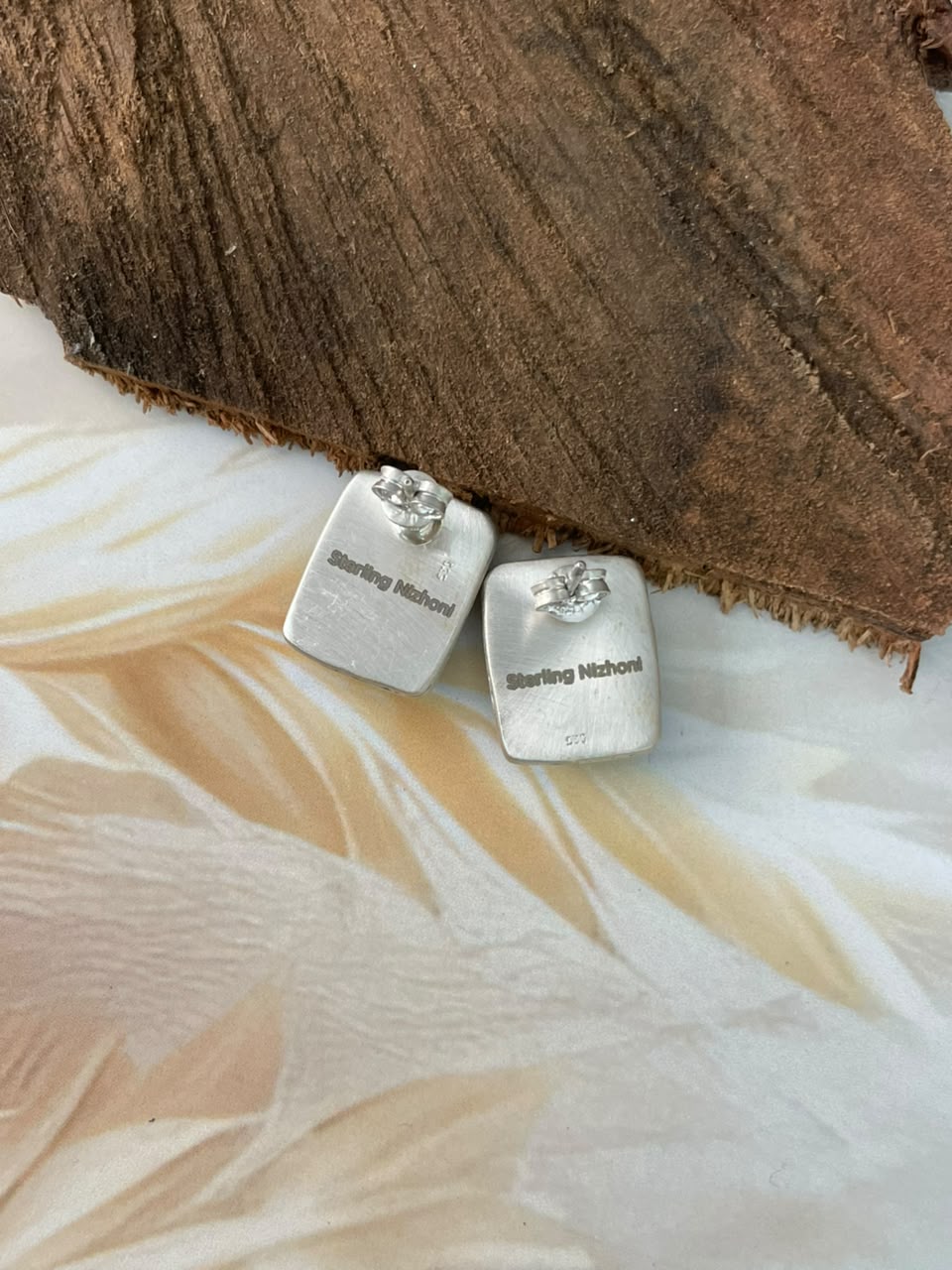 Handmade Sterling Silver Kingman Turquoise Post Studs Earrings Signed Nizhoni