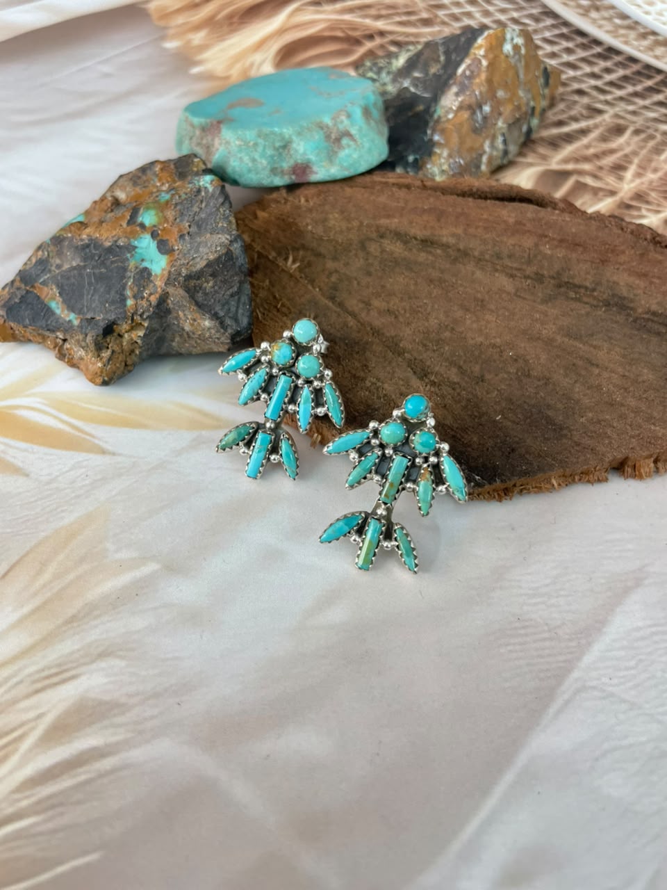 Handmade Sterling Silver Kingman Turquoise Post Studs Earrings Signed Nizhoni