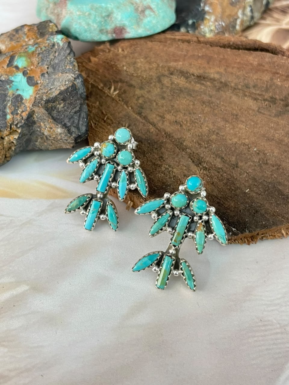 Handmade Sterling Silver Kingman Turquoise Post Studs Earrings Signed Nizhoni