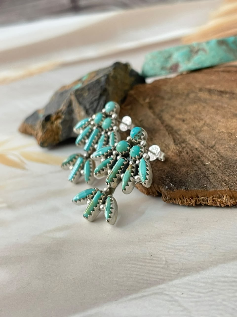 Handmade Sterling Silver Kingman Turquoise Post Studs Earrings Signed Nizhoni