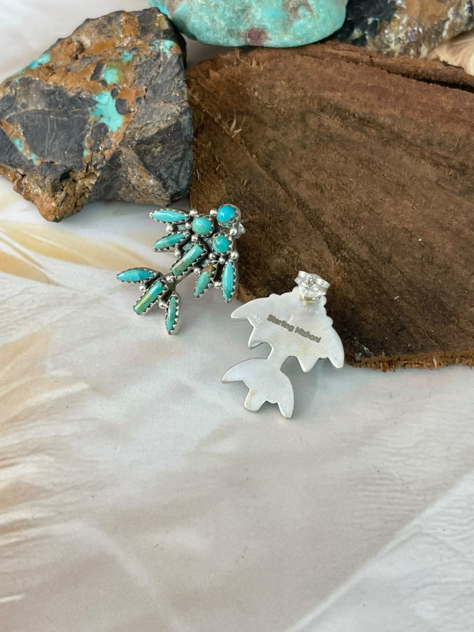 Handmade Sterling Silver Kingman Turquoise Post Studs Earrings Signed Nizhoni