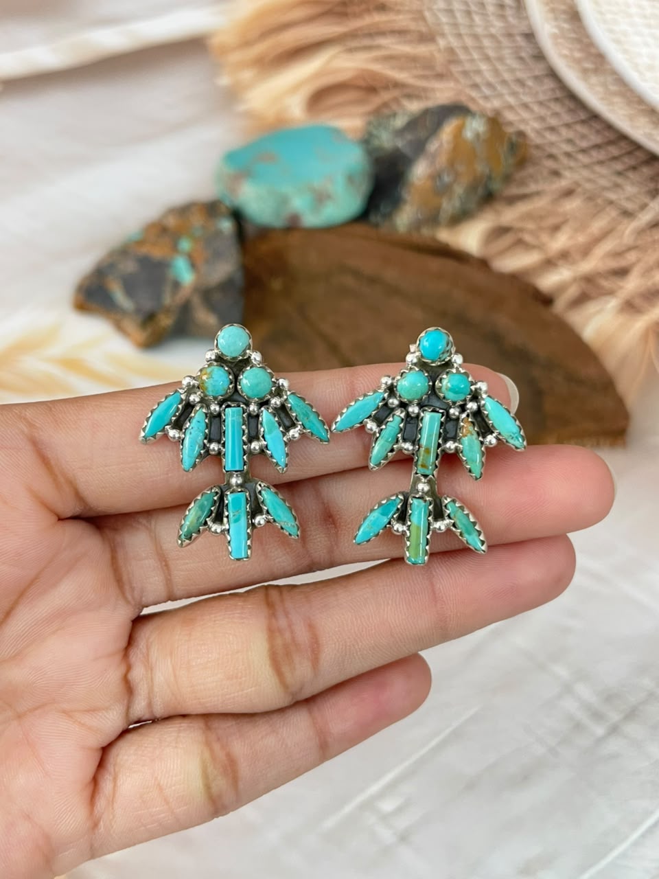 Handmade Sterling Silver Kingman Turquoise Post Studs Earrings Signed Nizhoni