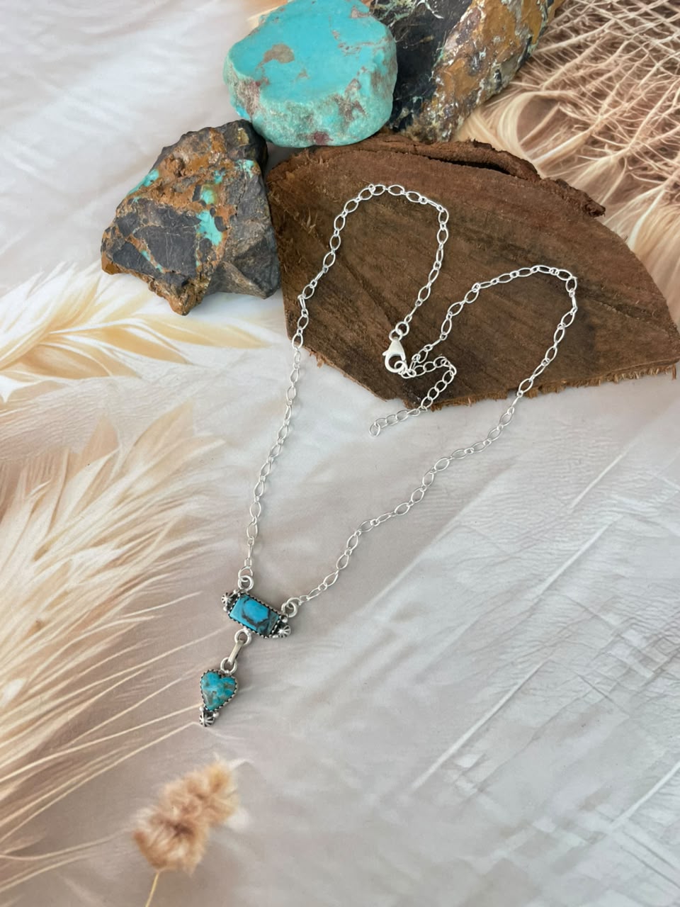 Handmade Sterling Silver Ithaca Peak Turquoise Necklace Signed Nizhoni