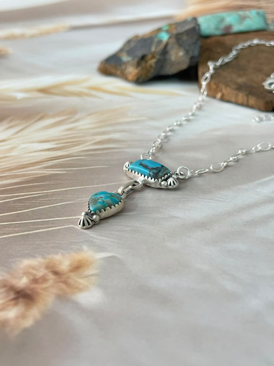 Handmade Sterling Silver Ithaca Peak Turquoise Necklace Signed Nizhoni