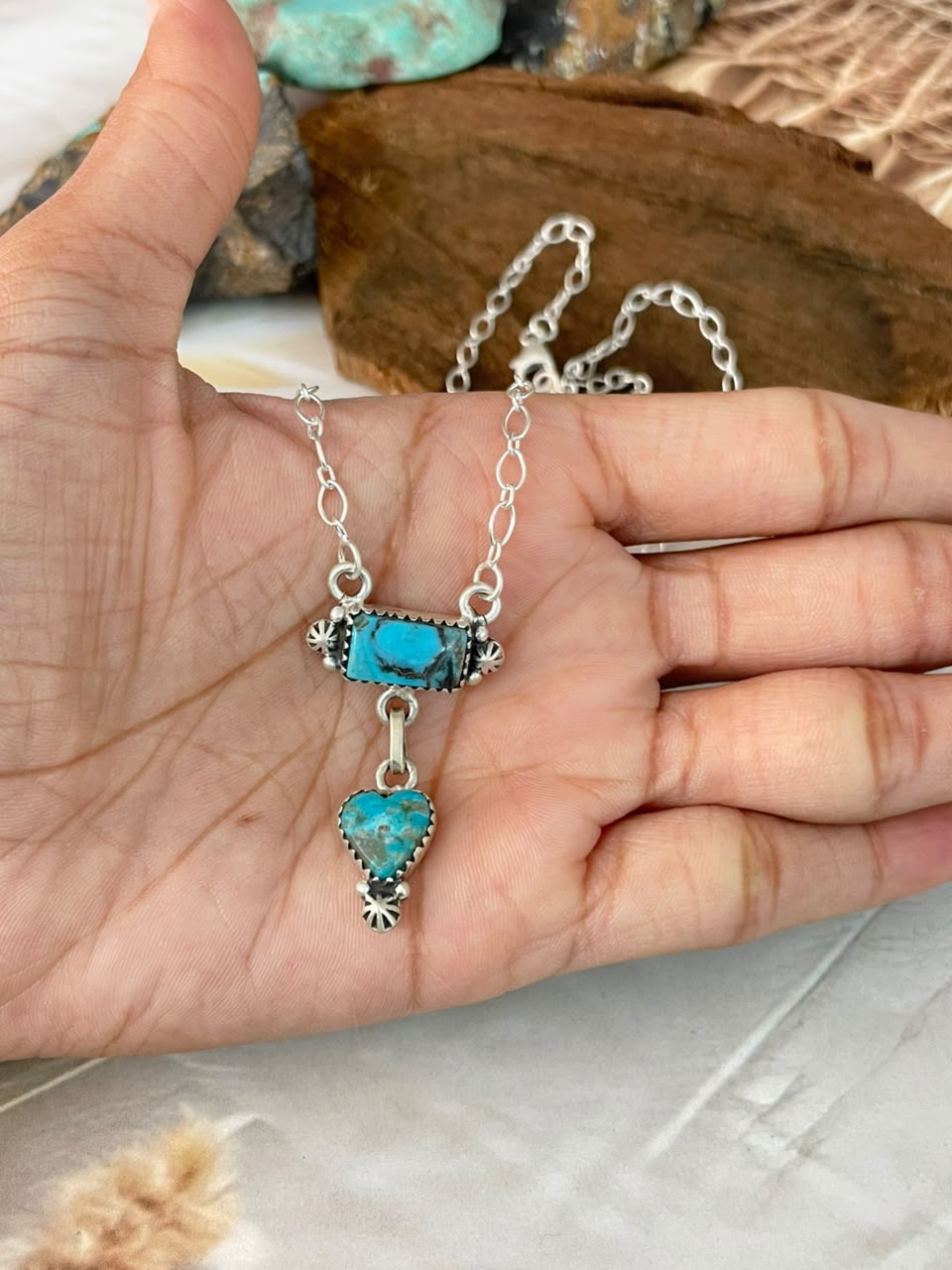 Handmade Sterling Silver Ithaca Peak Turquoise Necklace Signed Nizhoni