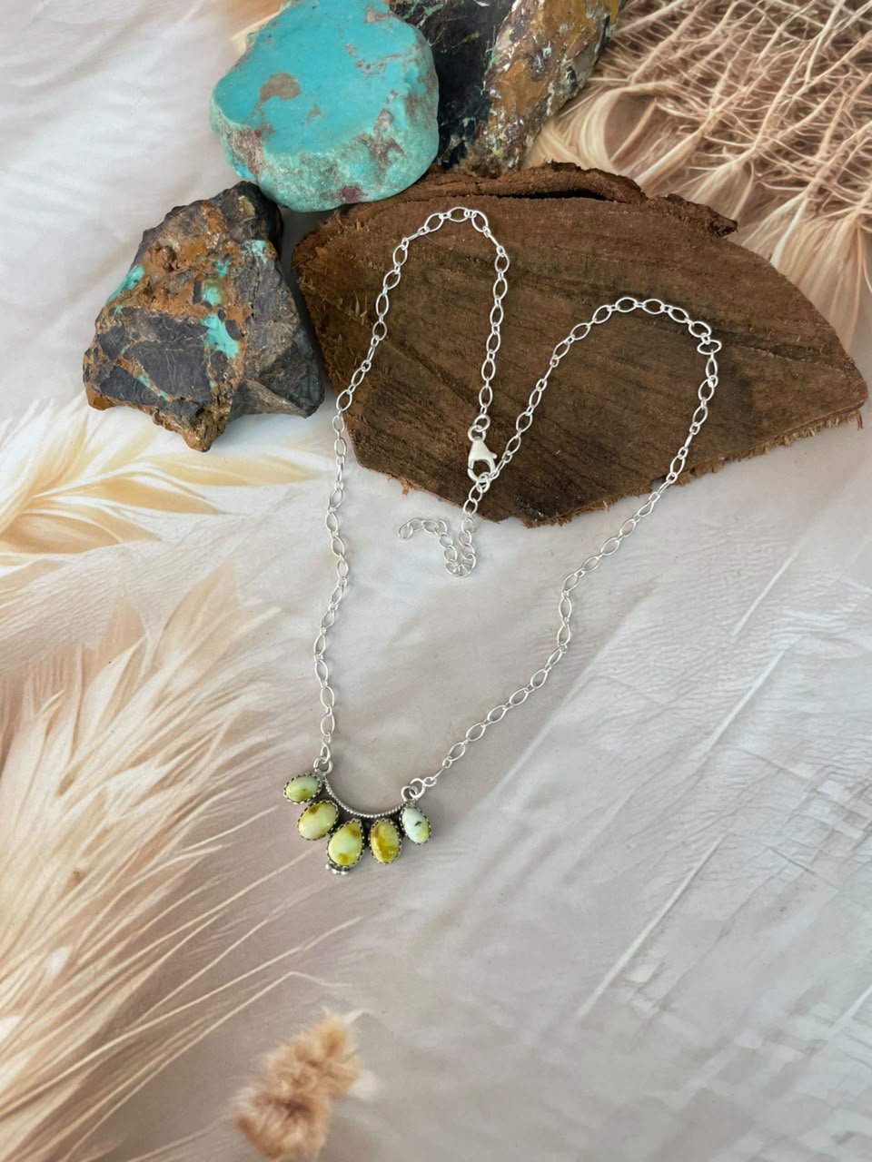 Handmade Sterling Silver Palomino Turquoise Necklace Signed Nizhoni