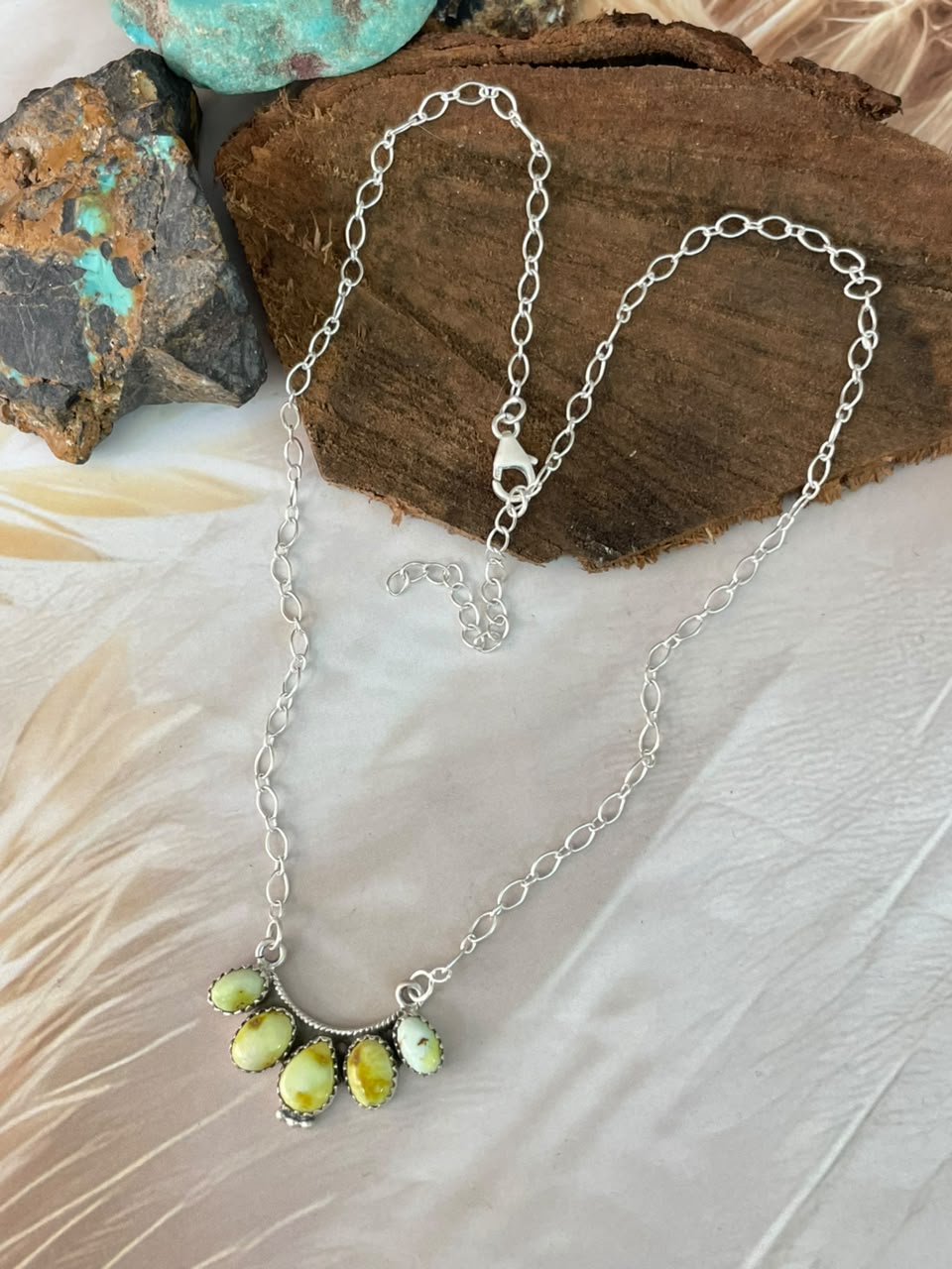 Handmade Sterling Silver Palomino Turquoise Necklace Signed Nizhoni