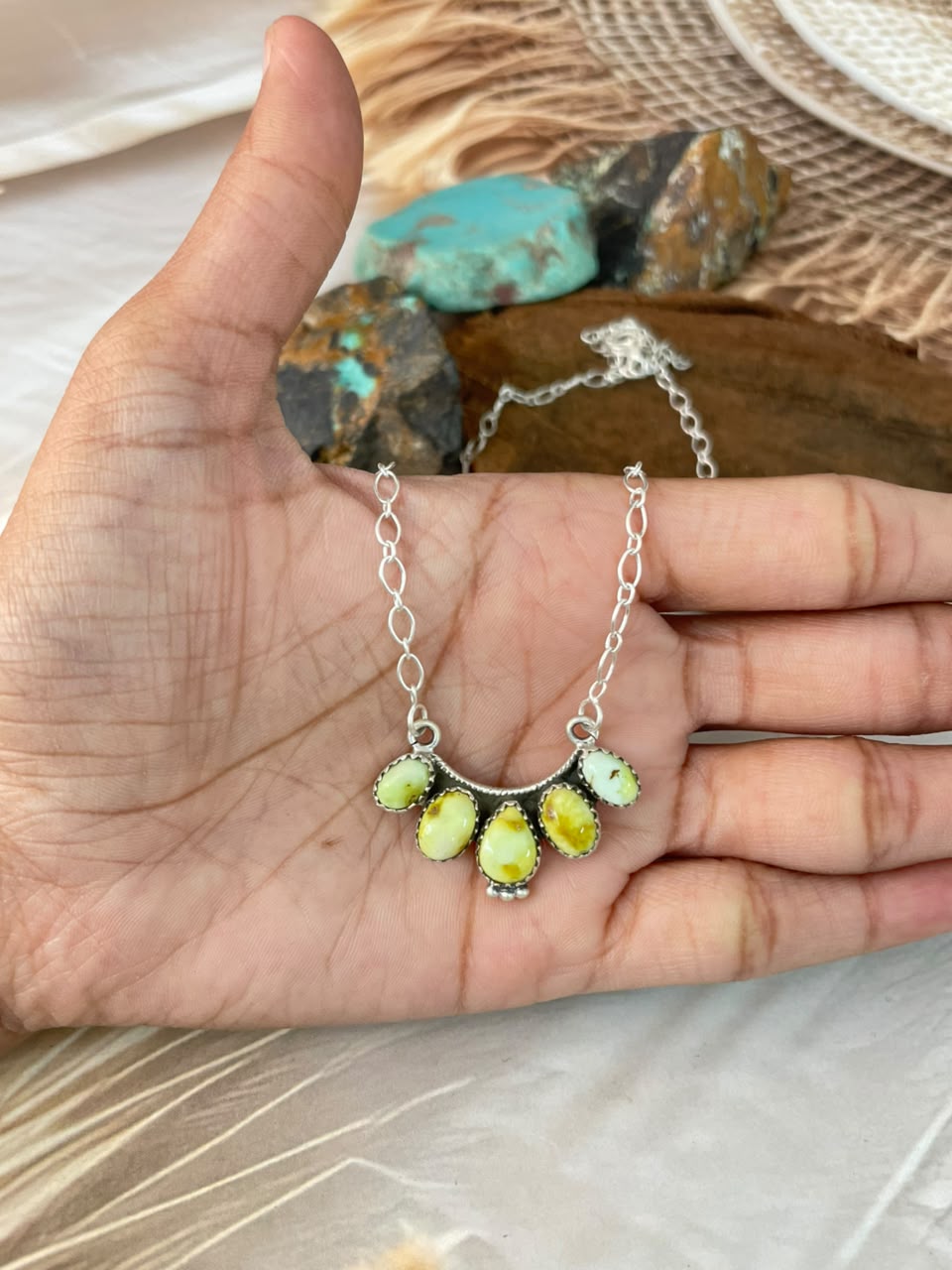 Handmade Sterling Silver Palomino Turquoise Necklace Signed Nizhoni
