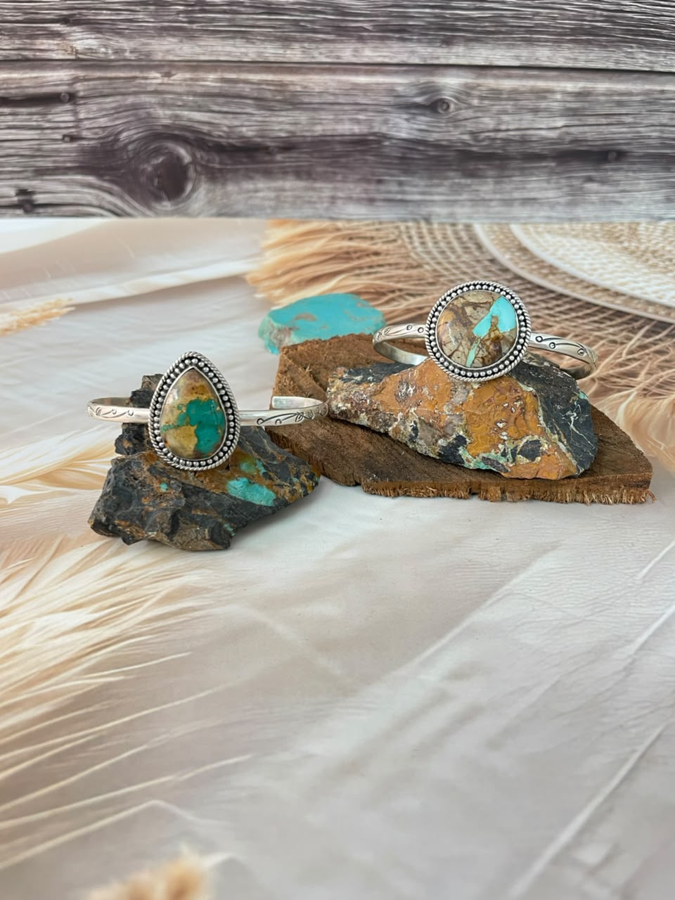 Handmade Sterling Silver Royston Ribbon Turquoise Cuff Bracelet Signed Nizhoni