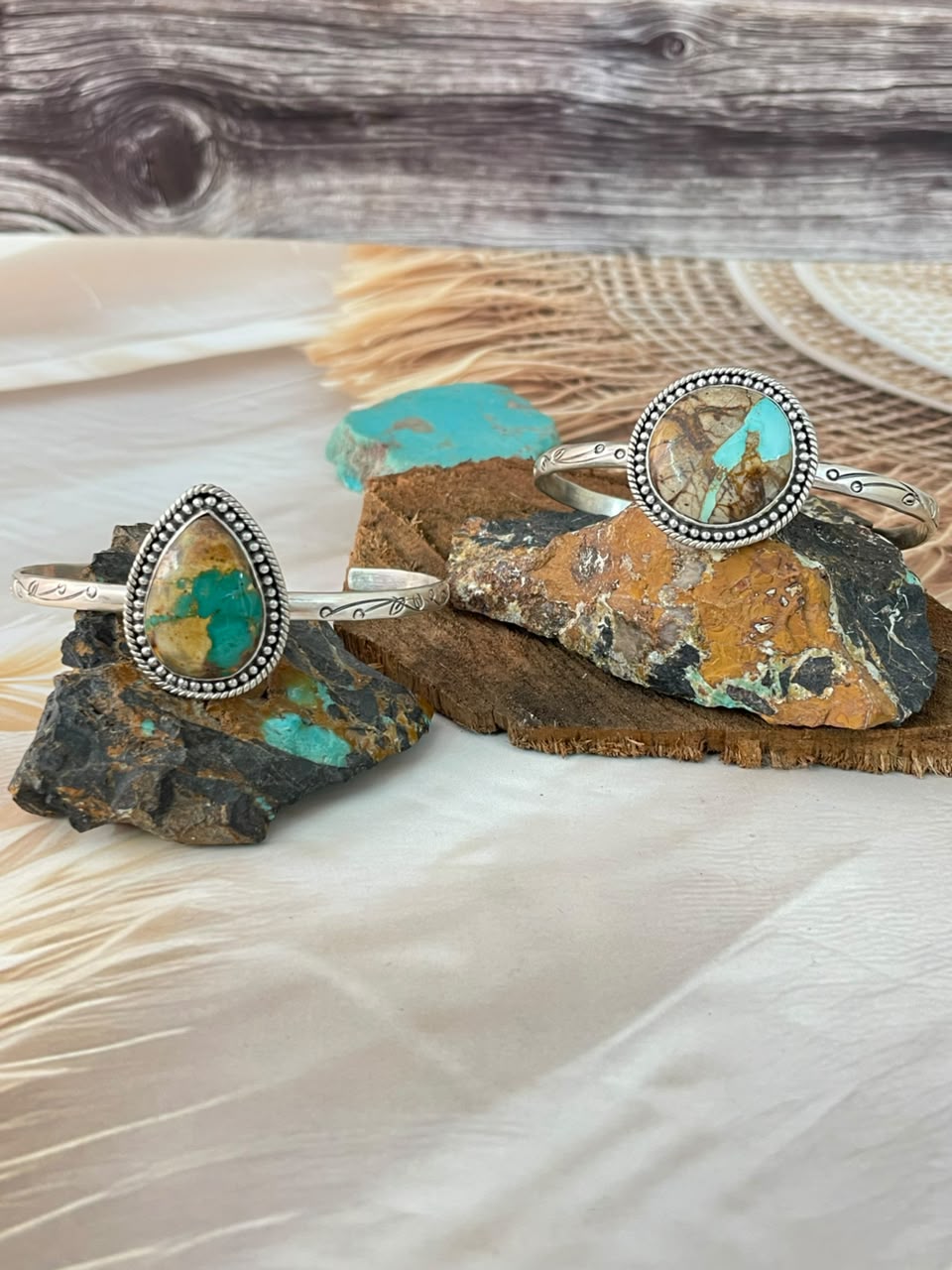 Handmade Sterling Silver Royston Ribbon Turquoise Cuff Bracelet Signed Nizhoni