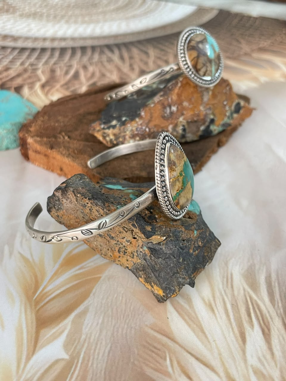 Handmade Sterling Silver Royston Ribbon Turquoise Cuff Bracelet Signed Nizhoni