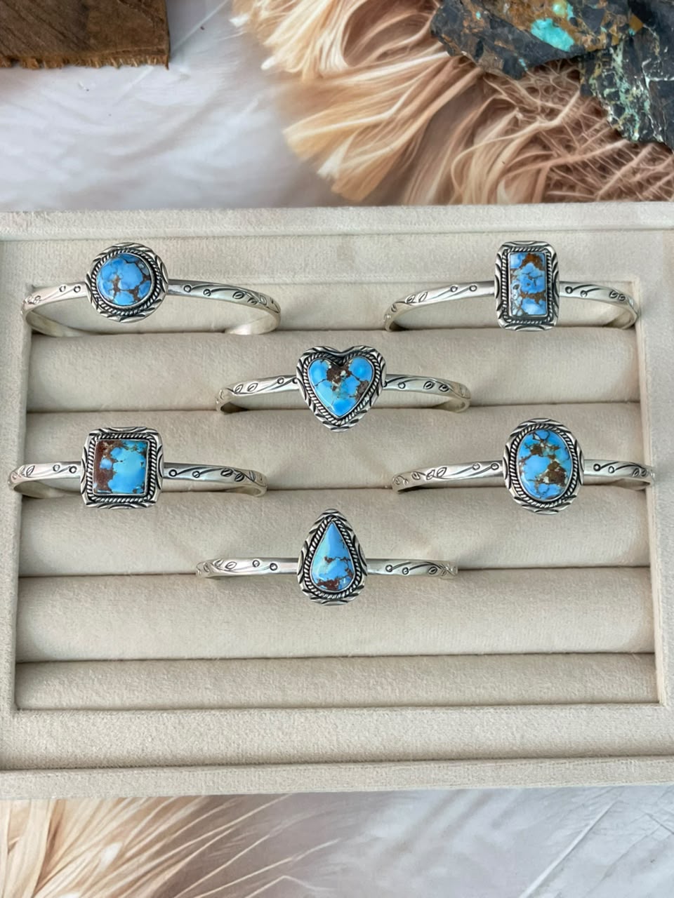 Handmade Sterling Silver Golden Hills Turquoise Cuff Bracelet Signed Nizhoni