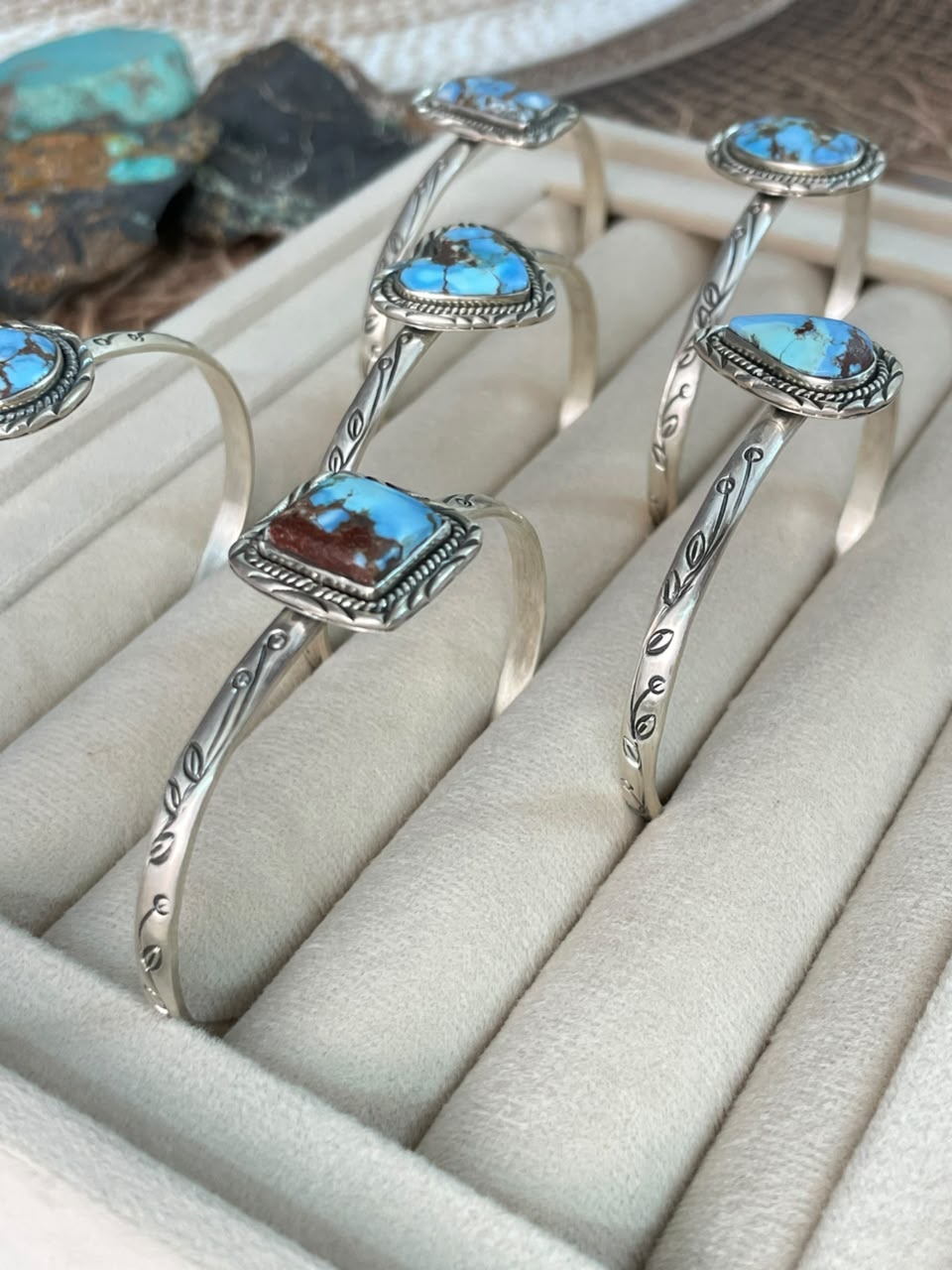 Handmade Sterling Silver Golden Hills Turquoise Cuff Bracelet Signed Nizhoni