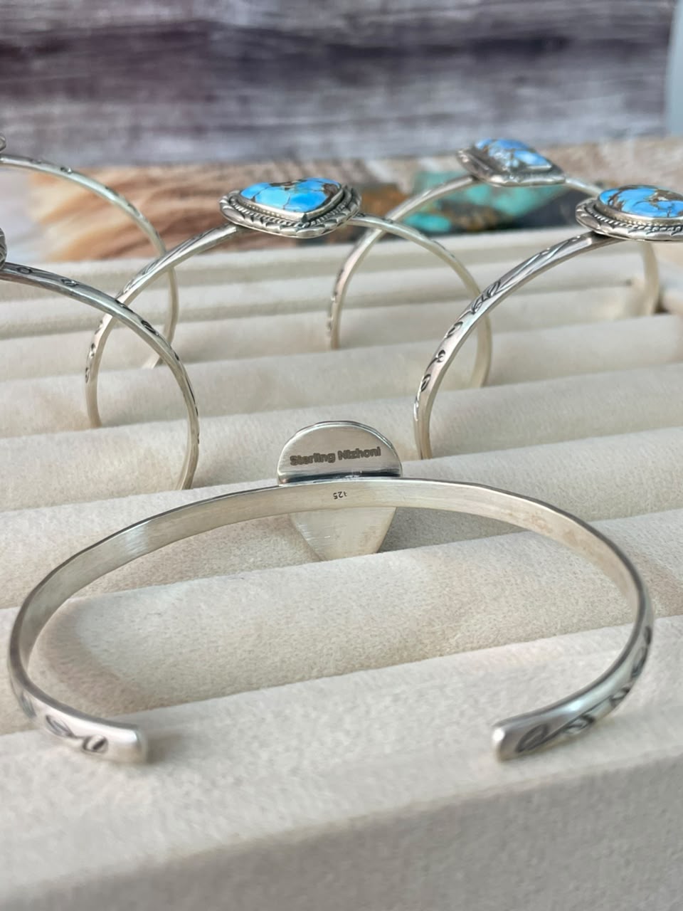 Handmade Sterling Silver Golden Hills Turquoise Cuff Bracelet Signed Nizhoni