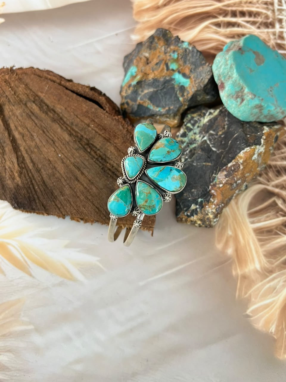 Handmade Sterling Silver Kingman Turquoise Cuff Bracelet Signed Nizhoni