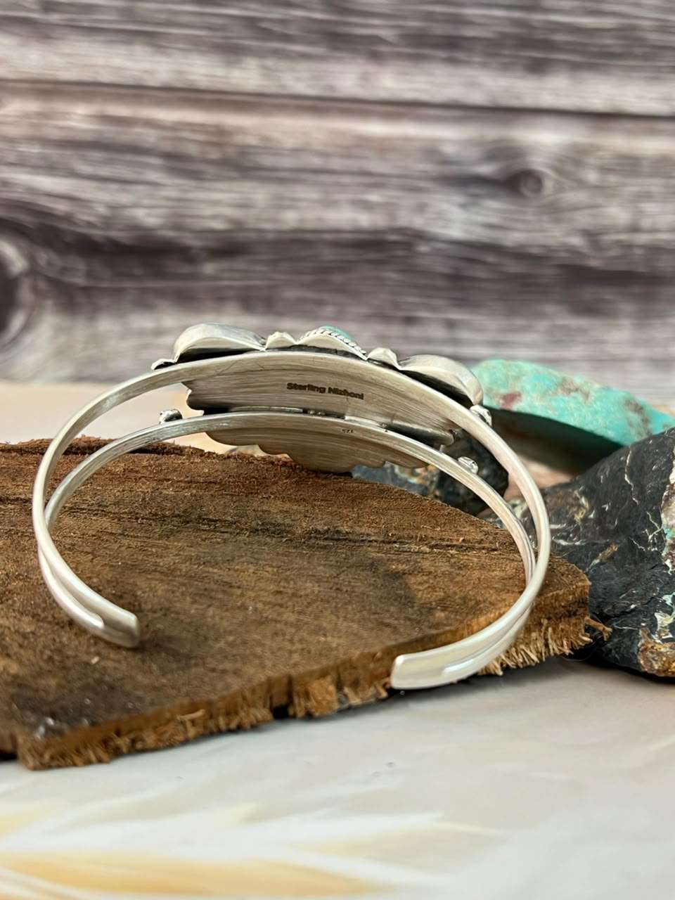 Handmade Sterling Silver Kingman Turquoise Cuff Bracelet Signed Nizhoni