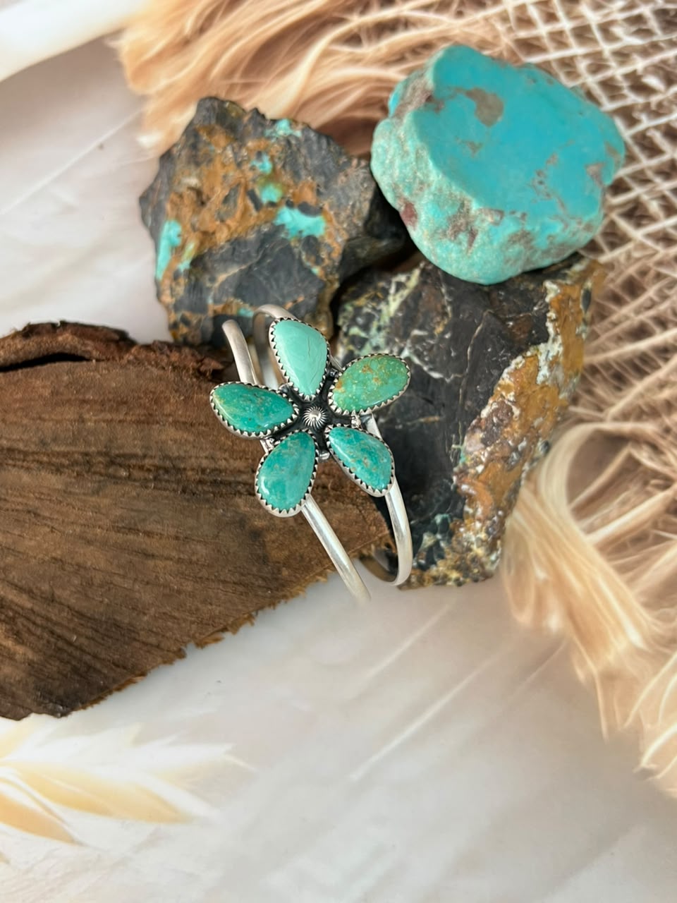 Handmade Sterling Silver Pilot Mountain Turquoise Cuff Bracelet Signed Nizhoni