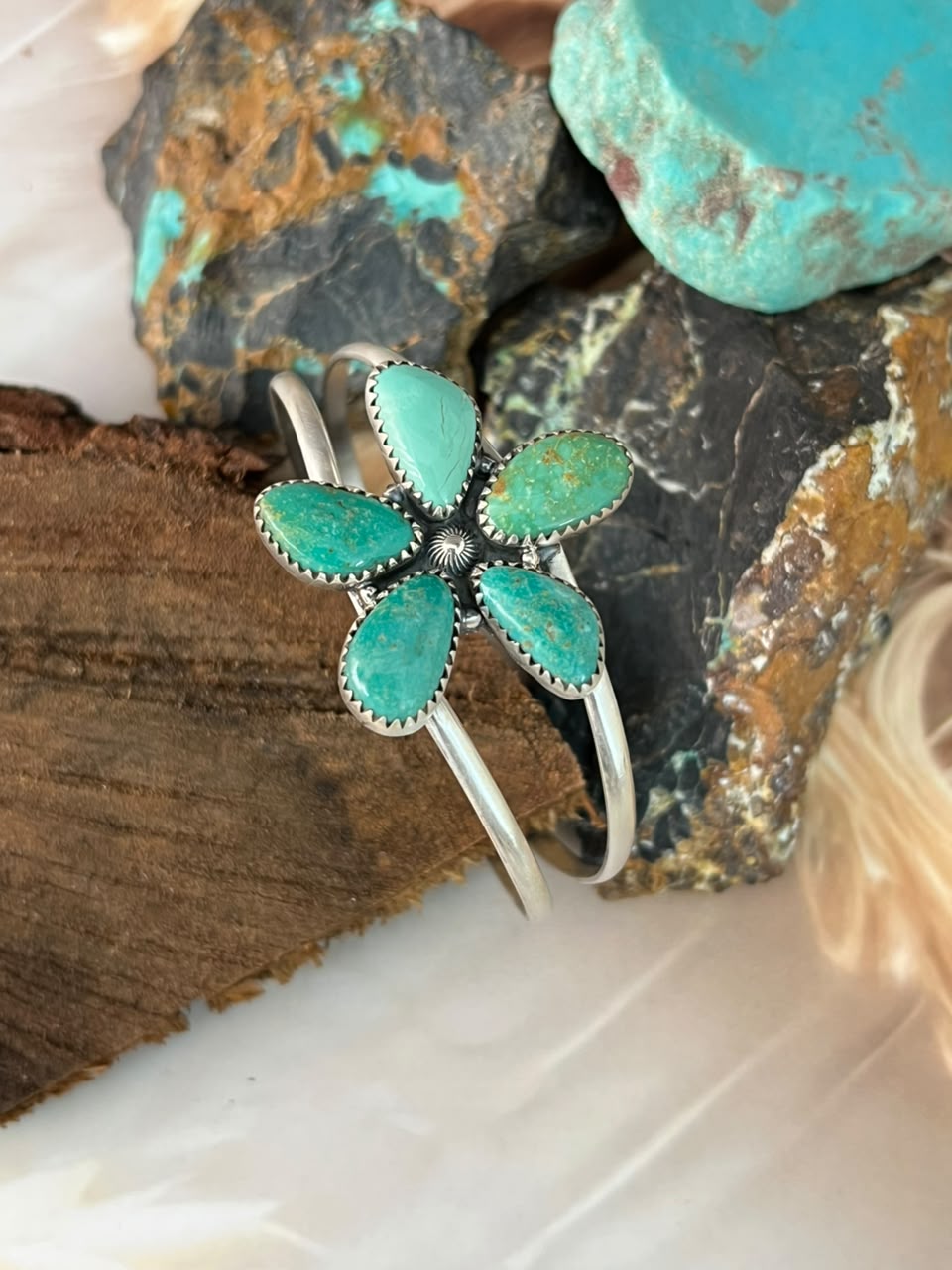 Handmade Sterling Silver Pilot Mountain Turquoise Cuff Bracelet Signed Nizhoni