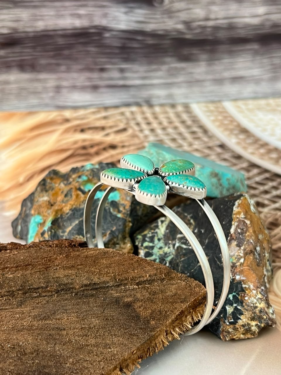 Handmade Sterling Silver Pilot Mountain Turquoise Cuff Bracelet Signed Nizhoni