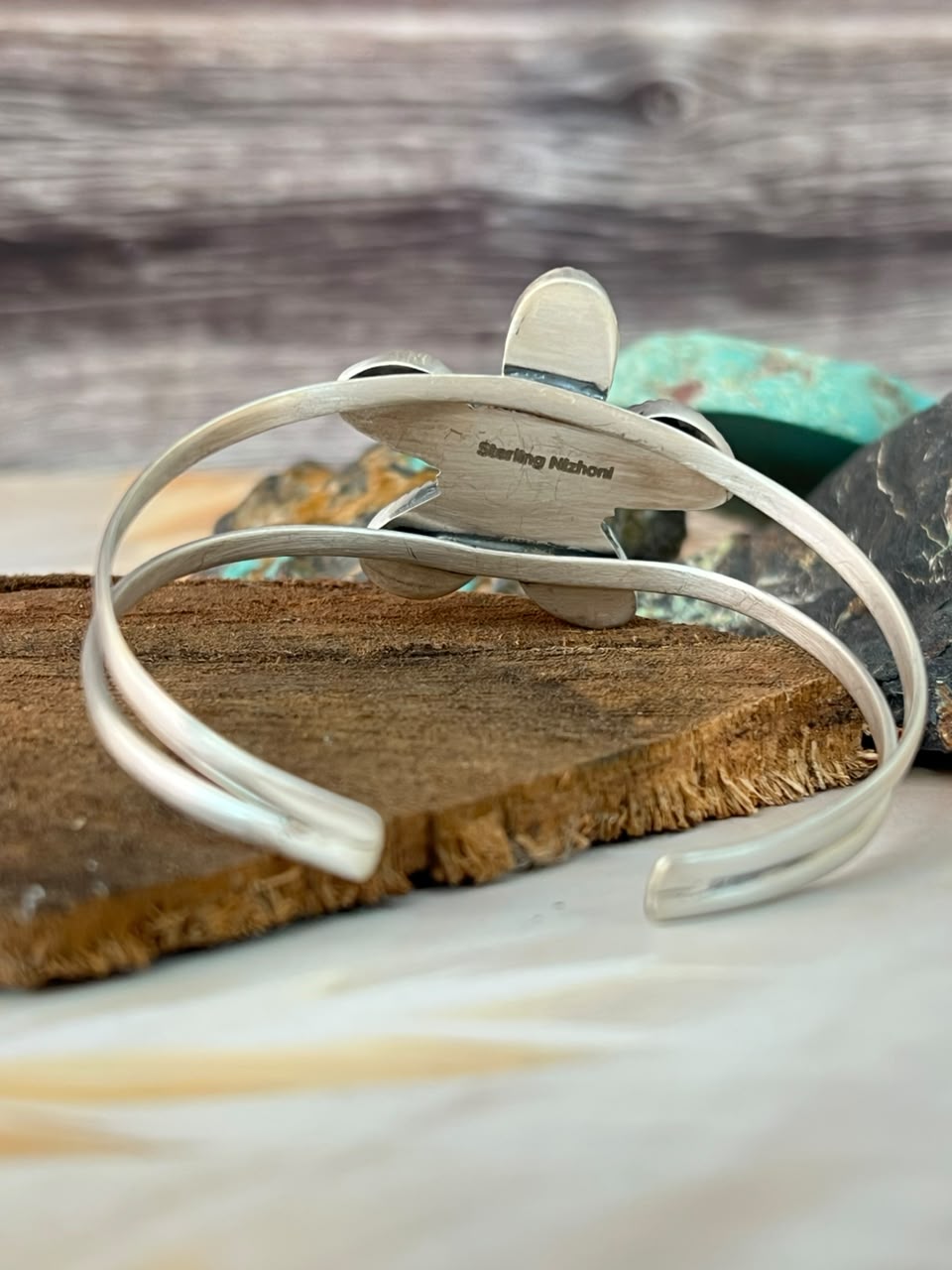 Handmade Sterling Silver Pilot Mountain Turquoise Cuff Bracelet Signed Nizhoni
