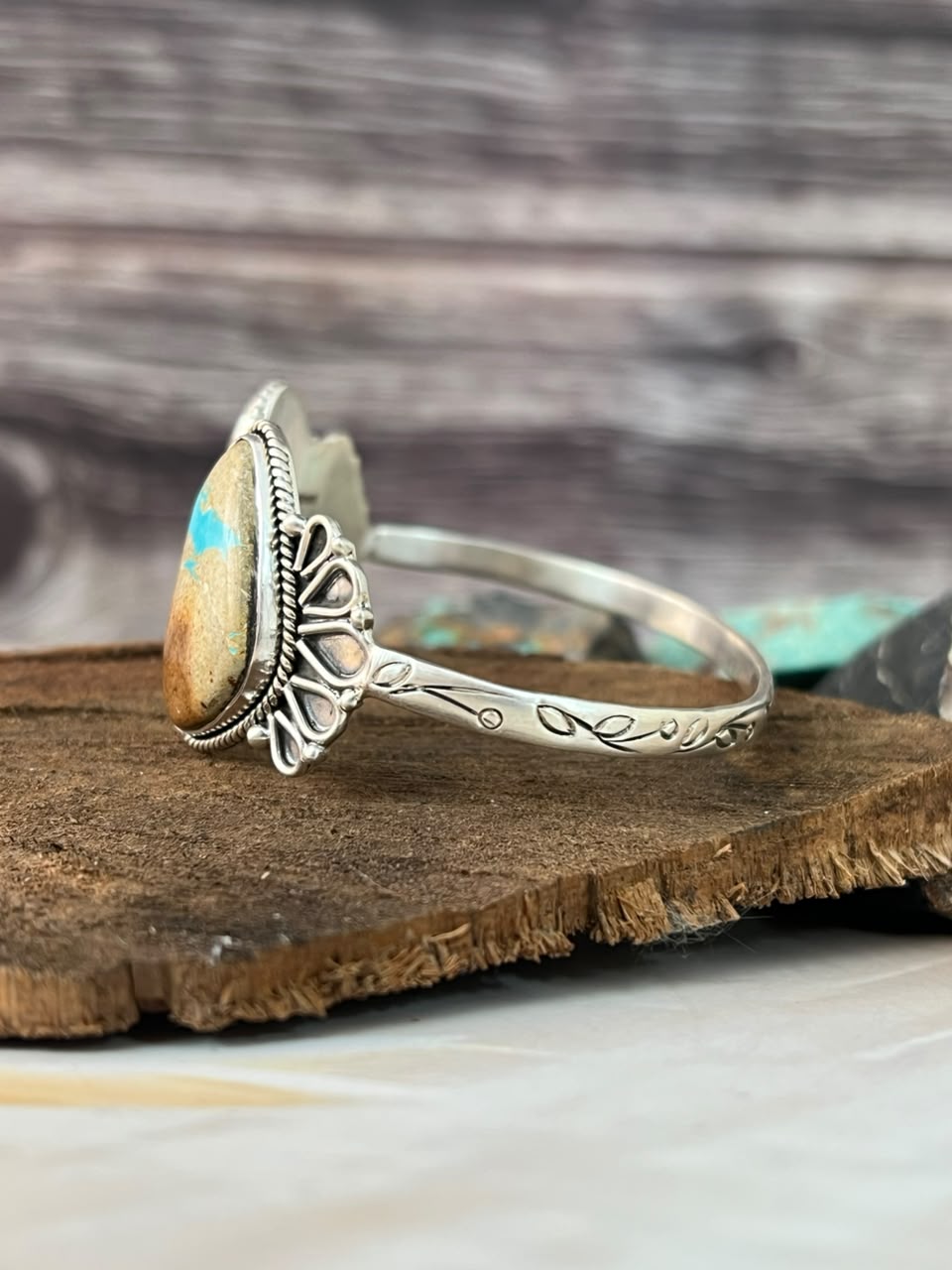 Handmade Sterling Silver Royston Ribbon Turquoise Cuff Bracelet Signed Nizhoni