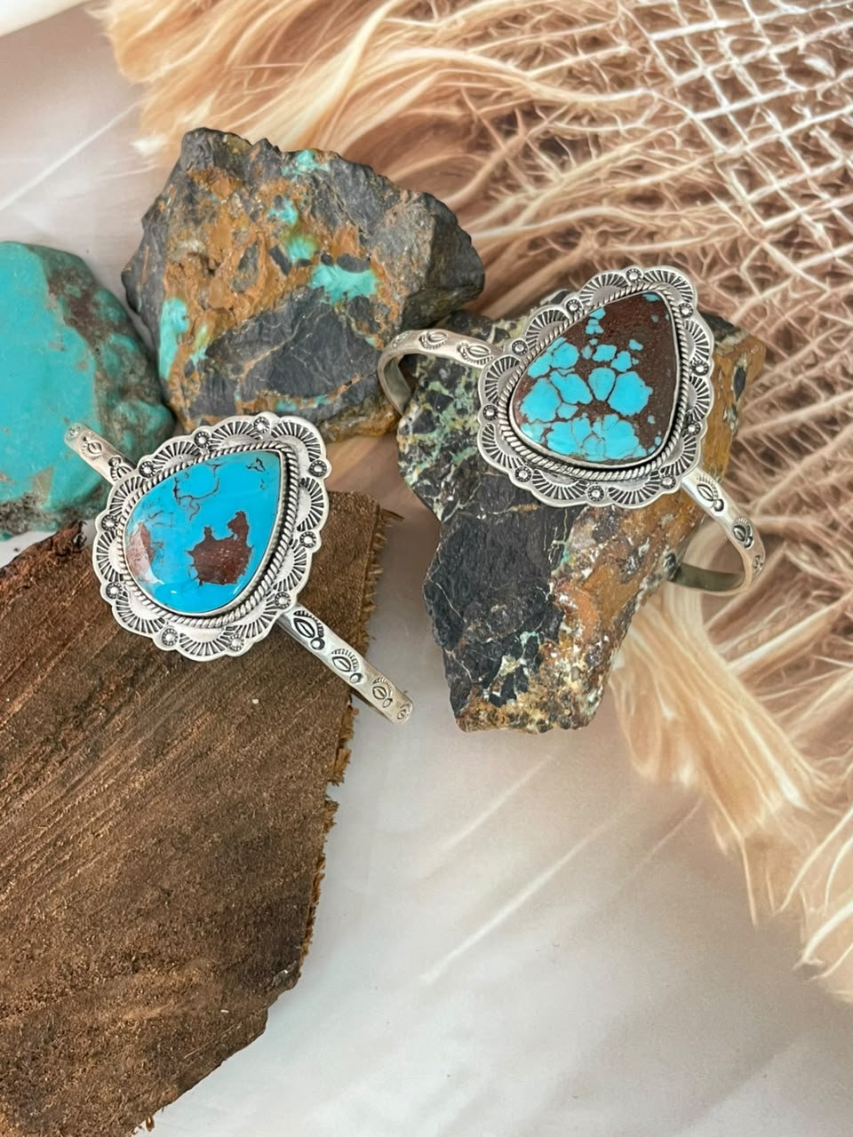Handmade Sterling Silver Egyptian Turquoise Cuff Bracelet Signed Nizhoni