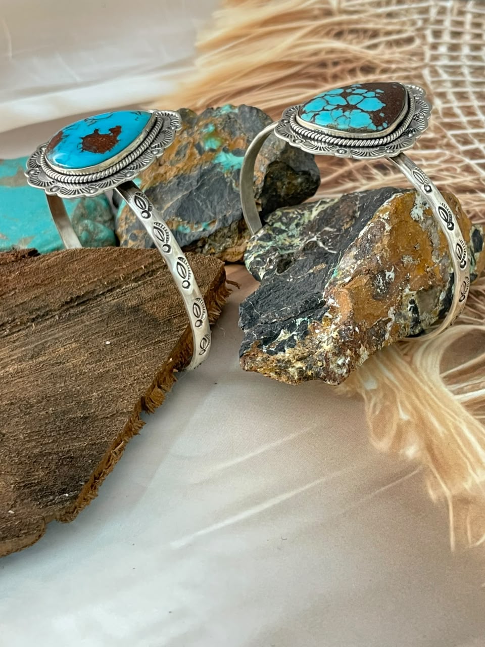 Handmade Sterling Silver Egyptian Turquoise Cuff Bracelet Signed Nizhoni