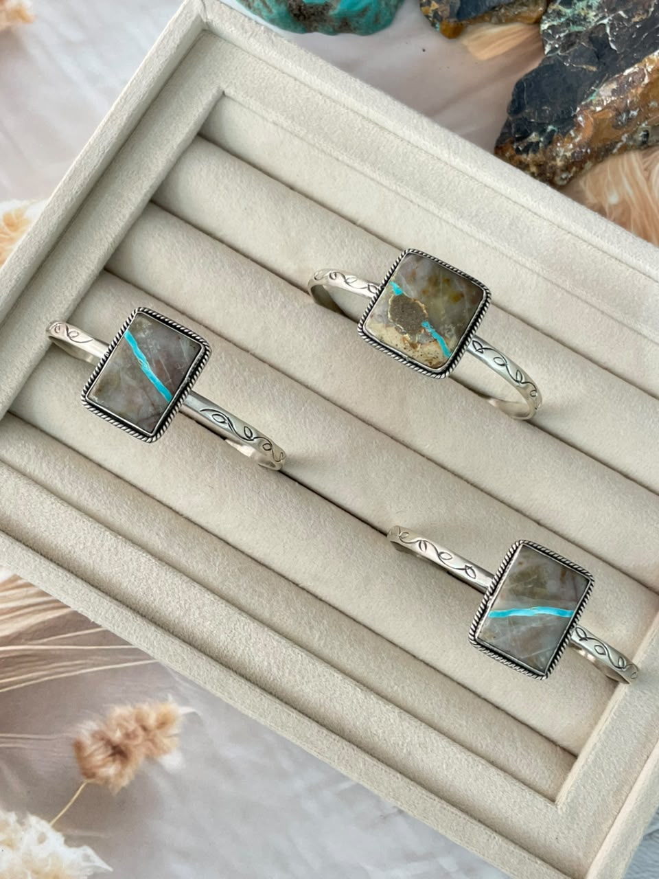 Handmade Sterling Silver Royston Ribbon Turquoise Cuff Bracelet Signed Nizhoni