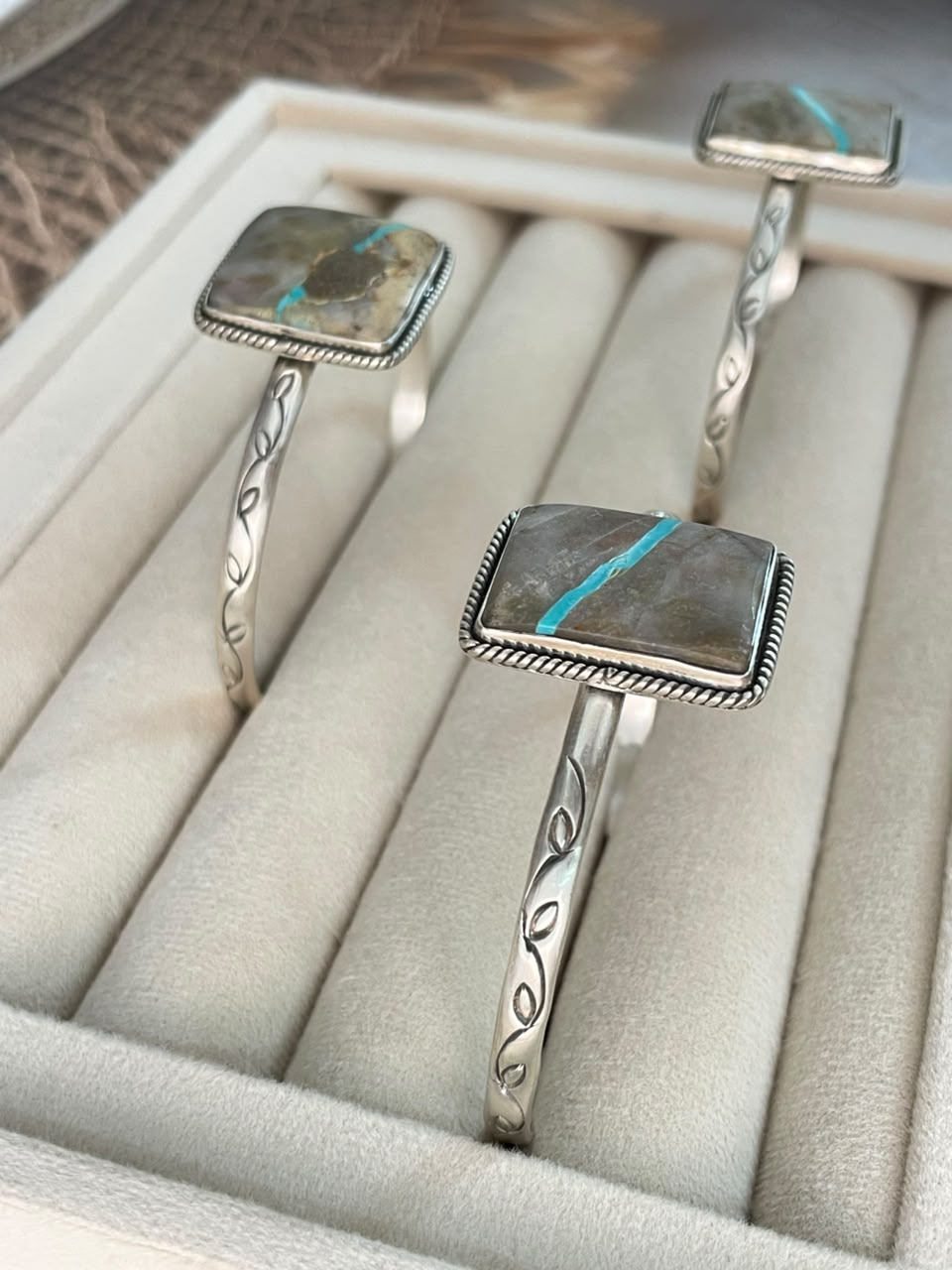 Handmade Sterling Silver Royston Ribbon Turquoise Cuff Bracelet Signed Nizhoni