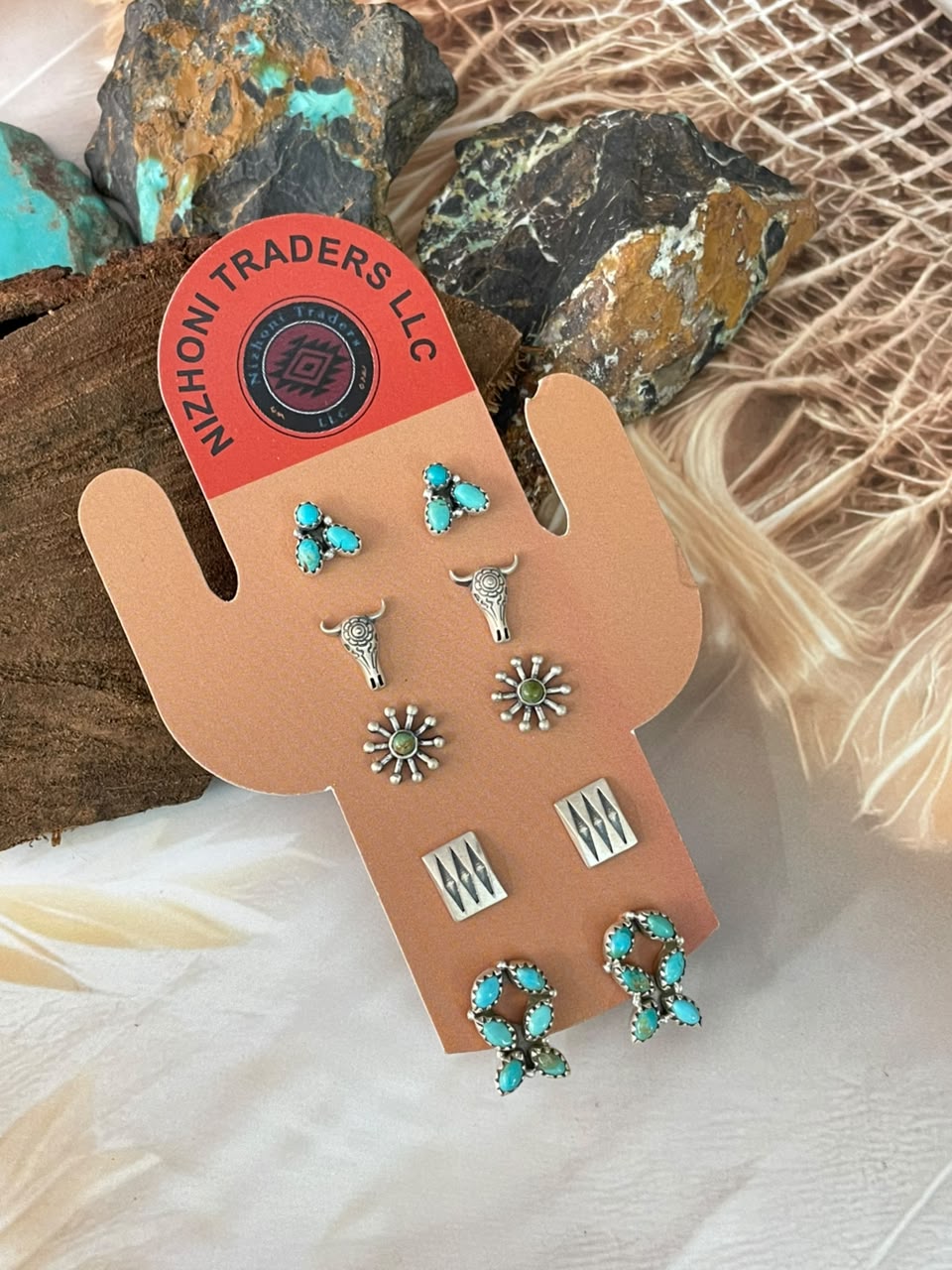 Handmade Sterling Silver Kingman Turquoise Post Studs Cards