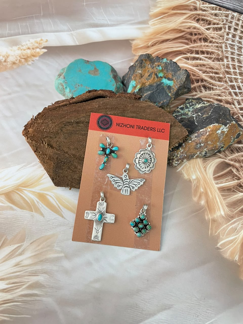 Handmade Sterling Silver Kingman Turquoise Pendant Card