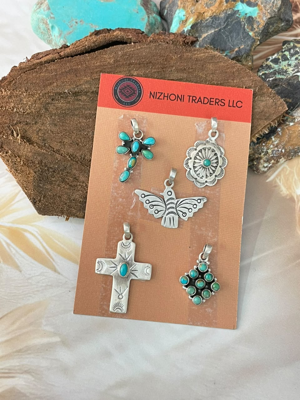 Handmade Sterling Silver Kingman Turquoise Pendant Card