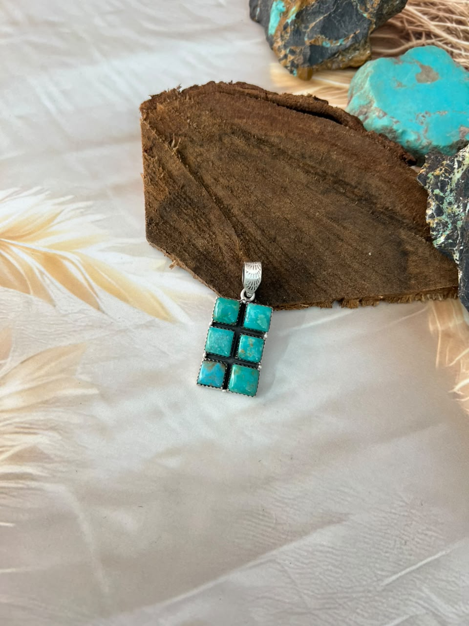 Handmade Sterling Silver Hachita Turquoise Bar Pendant Signed Nizhoni
