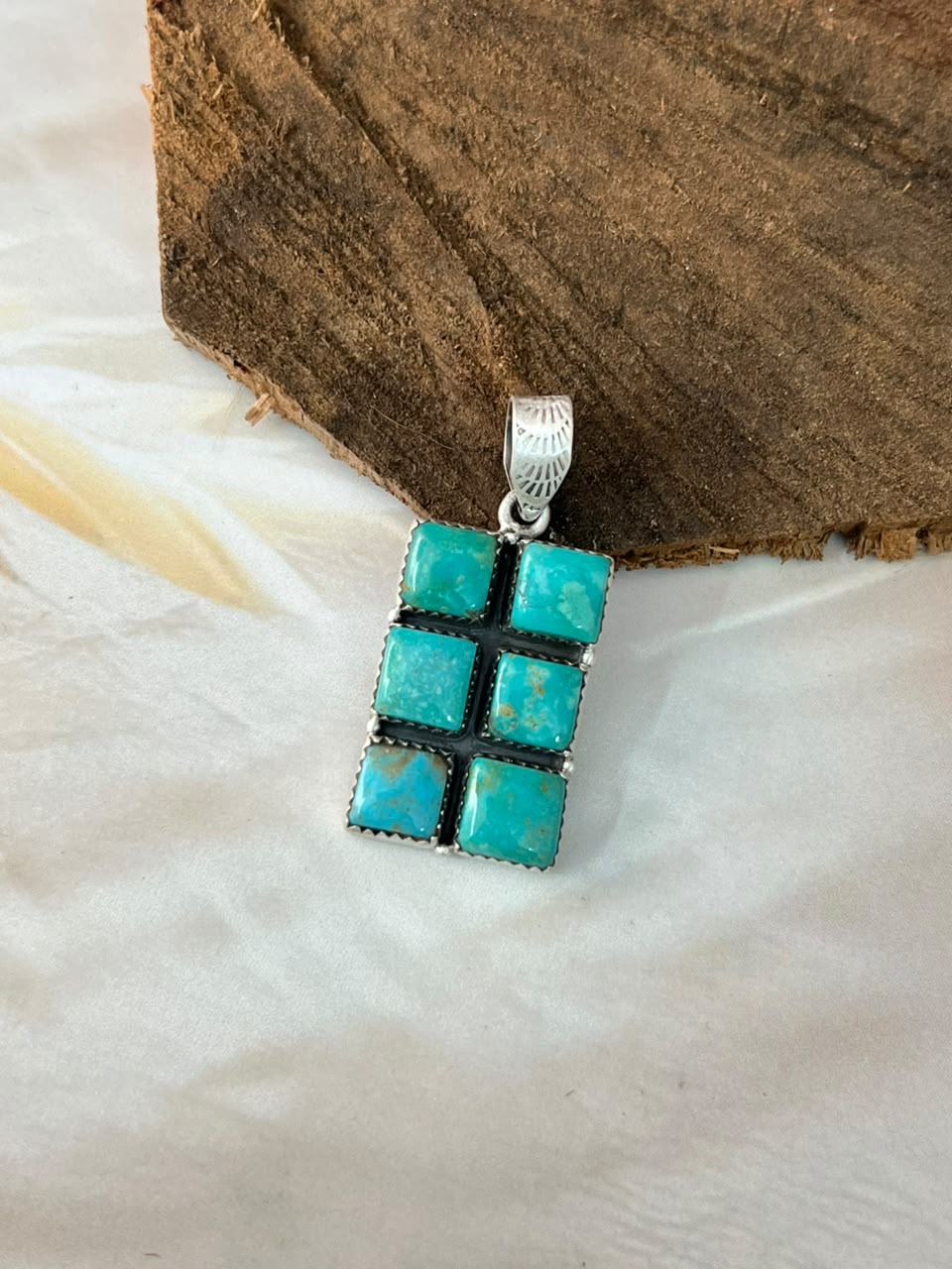 Handmade Sterling Silver Hachita Turquoise Bar Pendant Signed Nizhoni