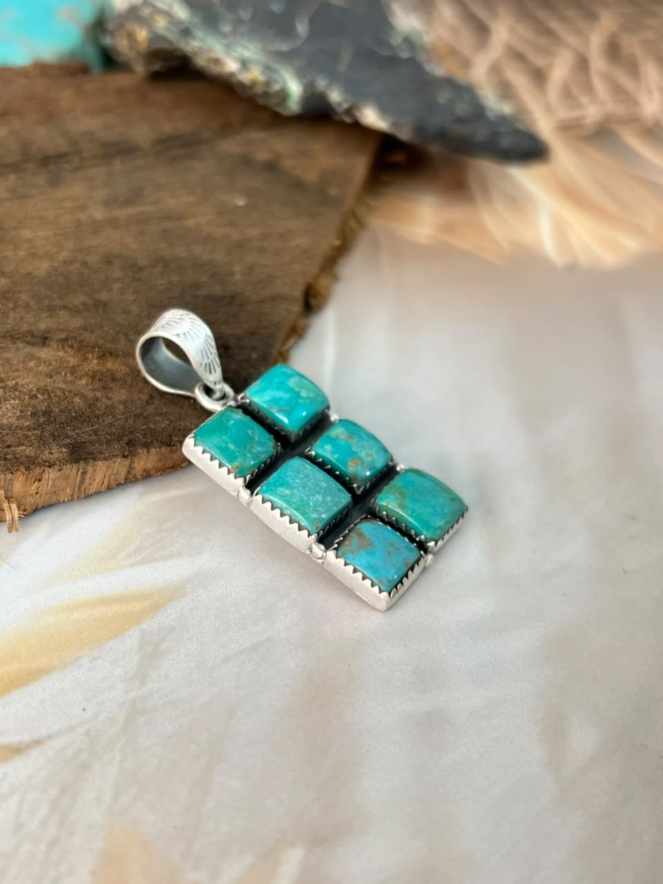 Handmade Sterling Silver Hachita Turquoise Bar Pendant Signed Nizhoni
