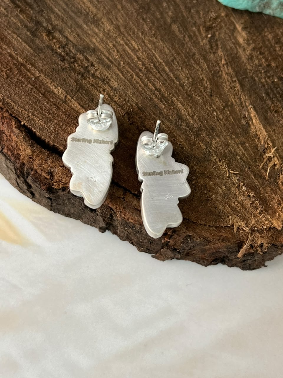 Handmade Sterling Silver Kingman Turquoise Post Heart Studs Earrings Signed Nizhoni