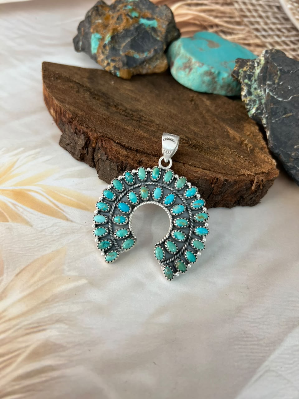 Handmade Sterling Silver Kingman Turquoise Naja Pendant Signed Nizhoni