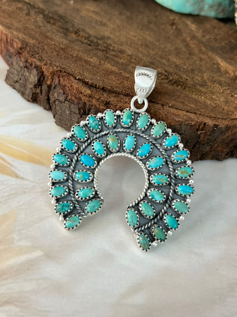 Handmade Sterling Silver Kingman Turquoise Naja Pendant Signed Nizhoni