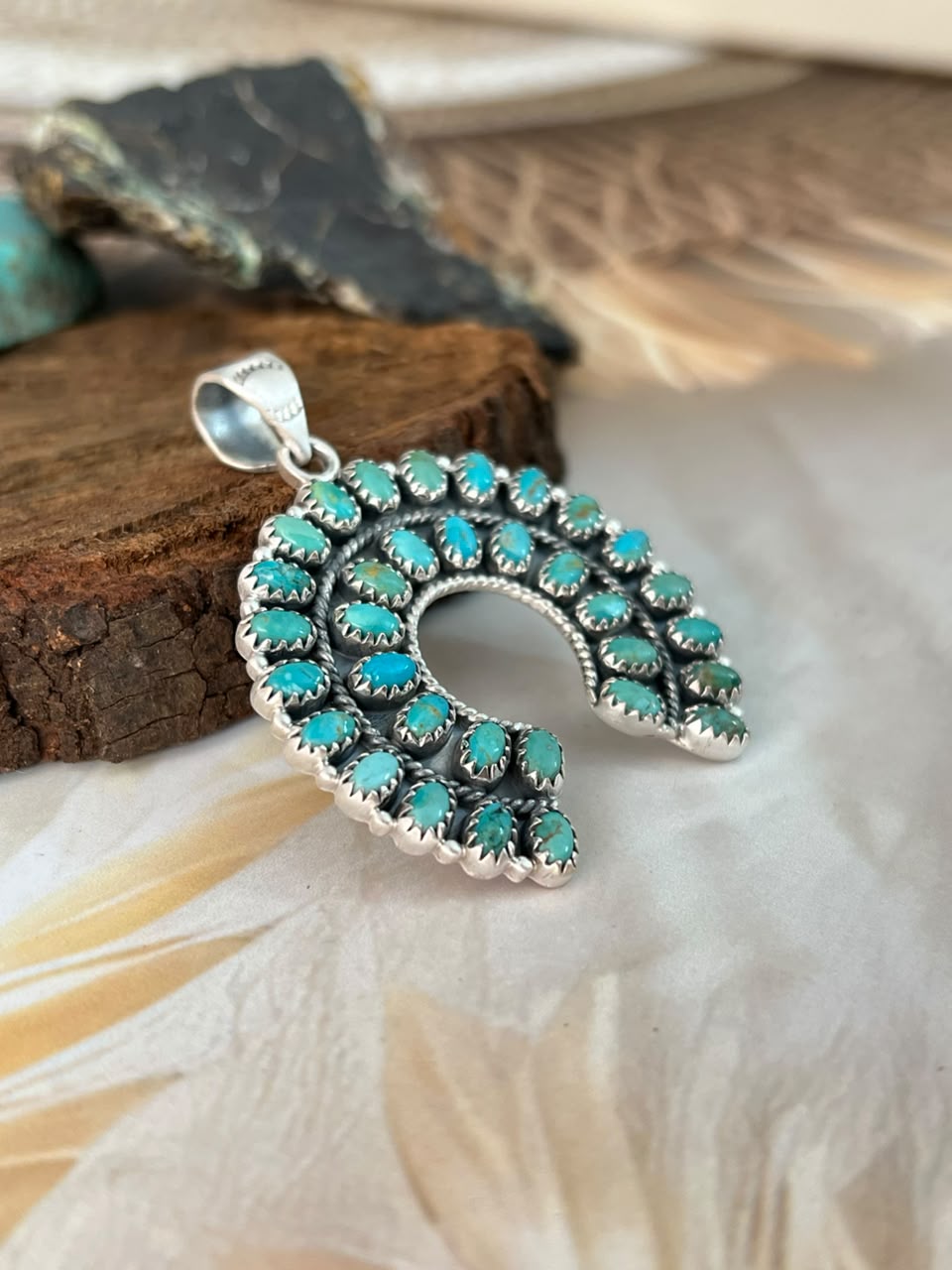 Handmade Sterling Silver Kingman Turquoise Naja Pendant Signed Nizhoni