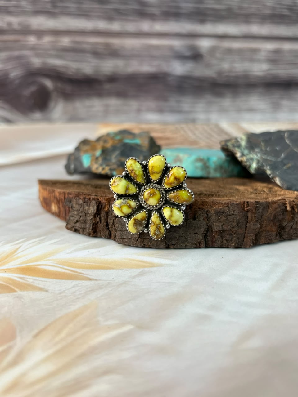 Handmade Sterling Silver Palomino Turquoise Adjustable Ring Signed Nizhoni