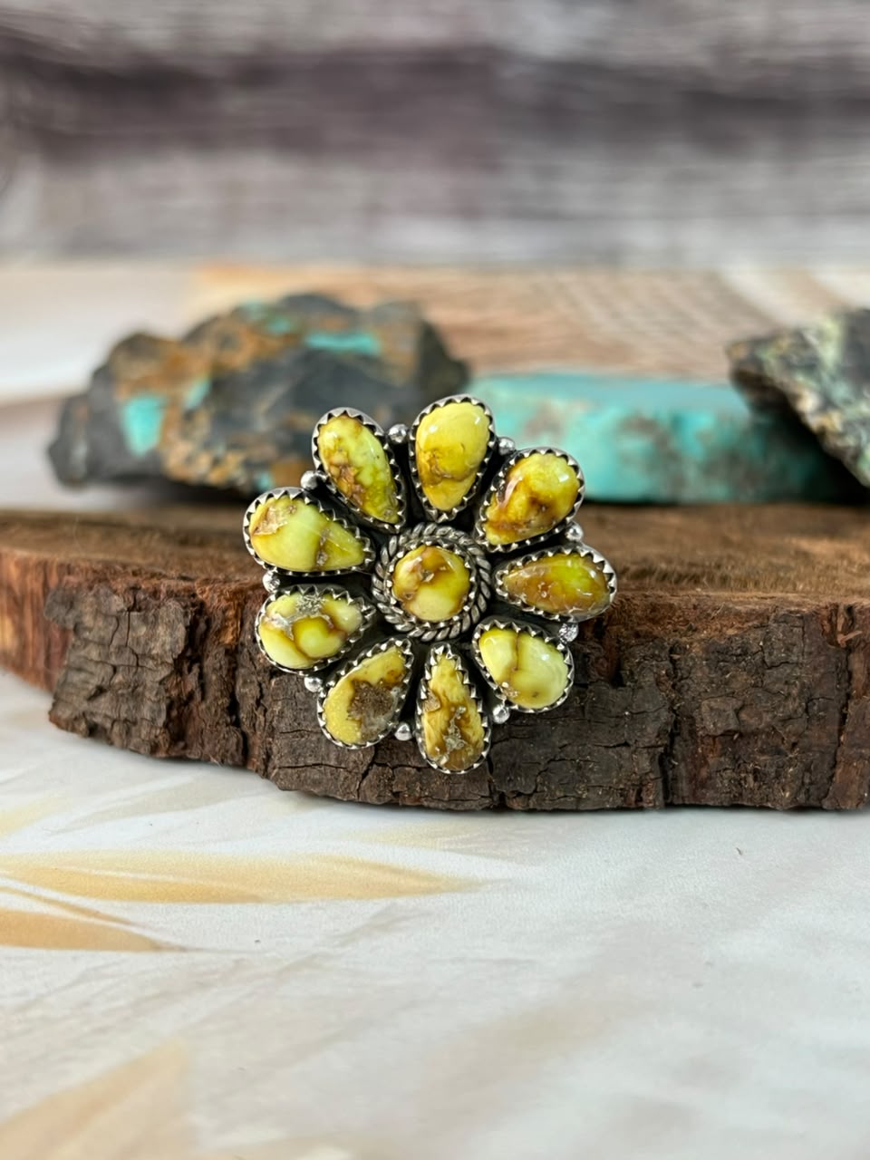 Handmade Sterling Silver Palomino Turquoise Adjustable Ring Signed Nizhoni