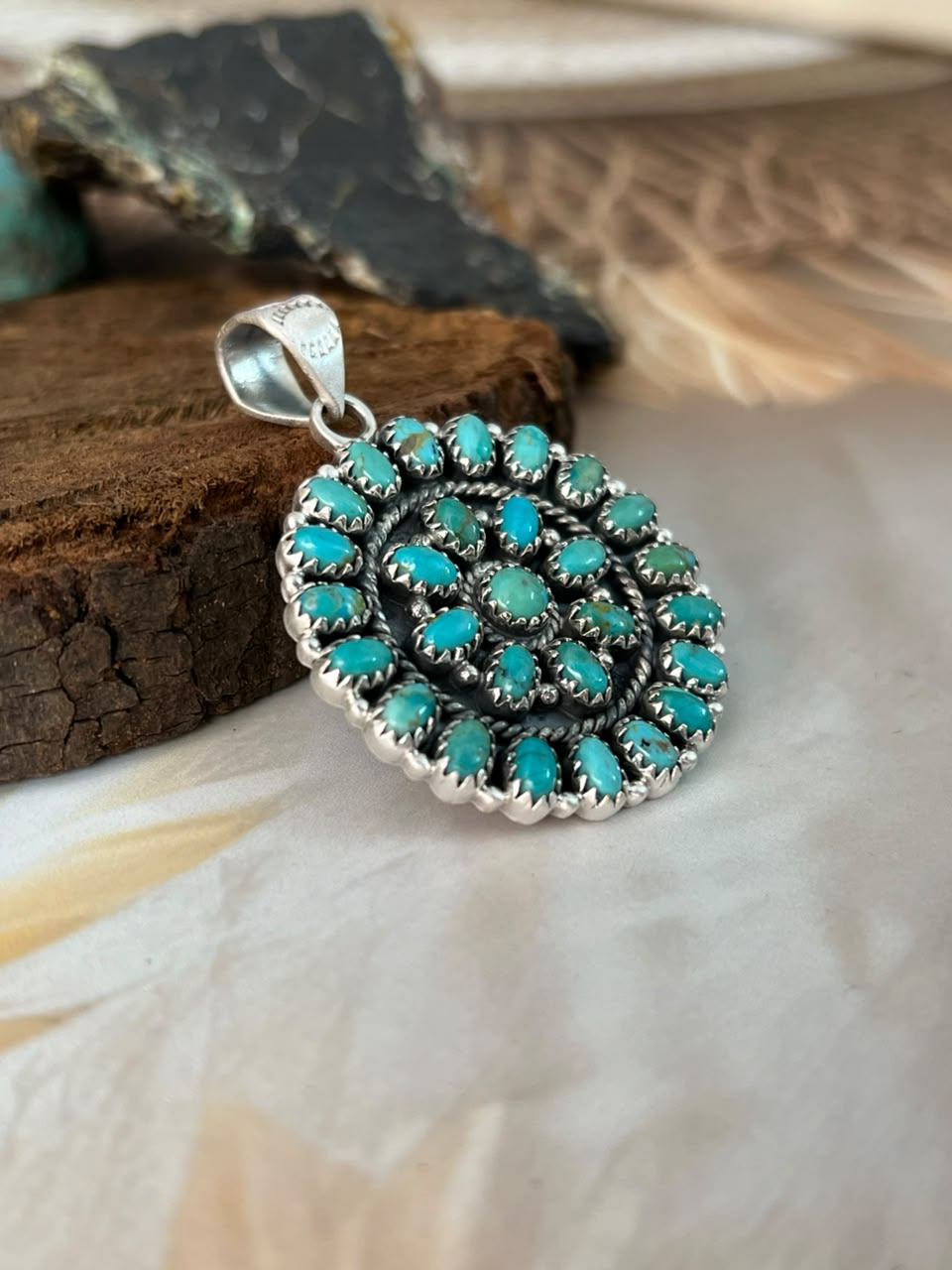 Handmade Sterling Silver Kingman Turquoise Pendant Signed Nizhoni